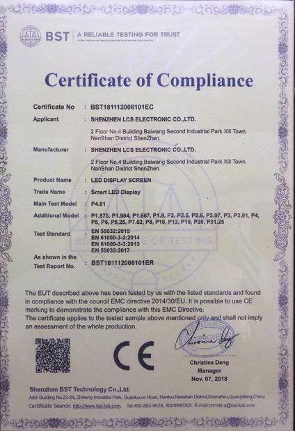 China Shenzhen LCS Display Technology Company., Ltd zertifizierungen
